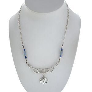 Lapis Lazuli Jadeite Bead Celtic Knot Necklace | Estate Sterling Silver | 18"